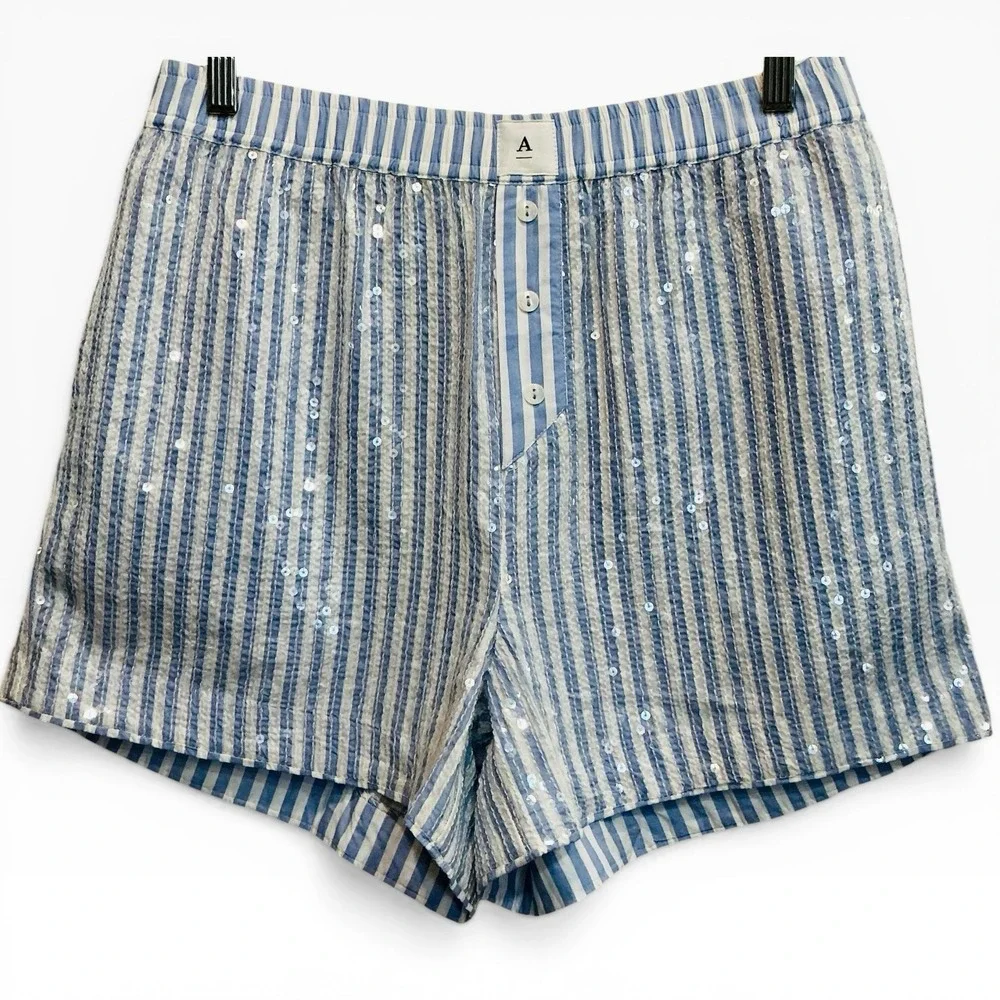 NEW Anthropologie The Wren Boxer Shorts: Sequin Edition - Light Blue Small - Picture 4 of 8